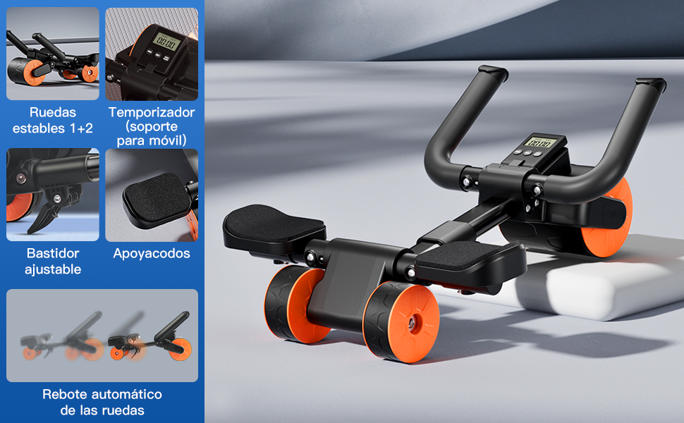 Rueda Abdominale con Soporte de Codo y Rebote Automático